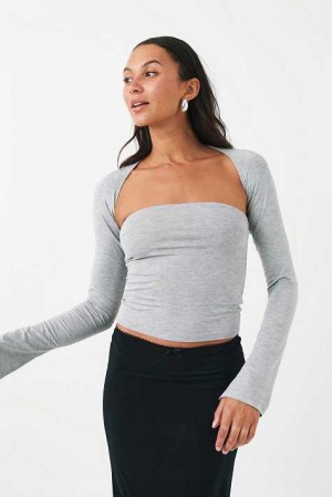 Grey Women Gina Tricot Soft Touch Square Neck Tops | 42HCKVPGS