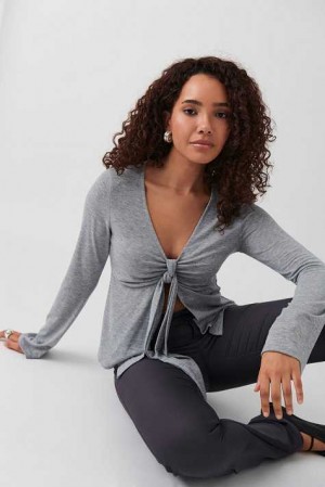 Grey Women Gina Tricot Tie Front Long Sleeve Top | 42KLREZJG