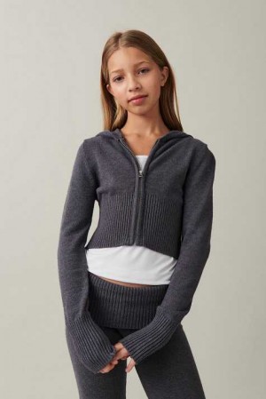 Grey Young Gina Tricot Knitted Yoga Hoodie | 62YZKIXDU