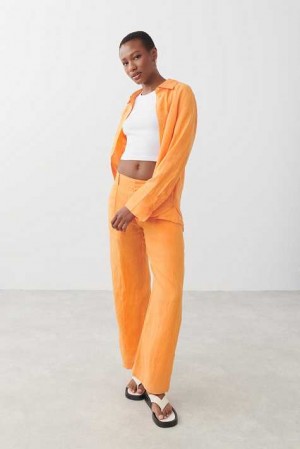 Orange Women Gina Tricot Linen Trousers | 95TYFHKUG