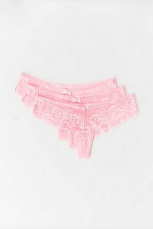 Pink Women Gina Tricot 3-pack Lace Thong | 19WDBQEYH