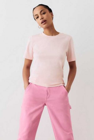 Pink Women Gina Tricot Basic Original T Shirts | 87OLUHASN