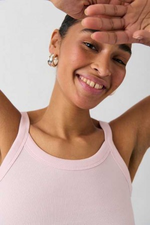 Pink Women Gina Tricot Basic Rib Tank Top | 52VDXFHCL