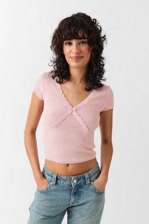 Pink Women Gina Tricot Crochet Knitted Top | 14NETJFCI