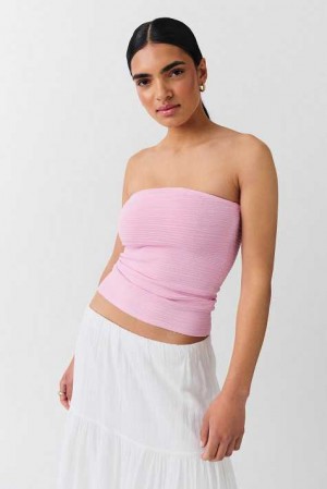 Pink Women Gina Tricot Knitted Tube Top | 01TJUWNFK