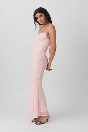 Pink Women Gina Tricot Lace Maxi Dress | 73XUFHTGI