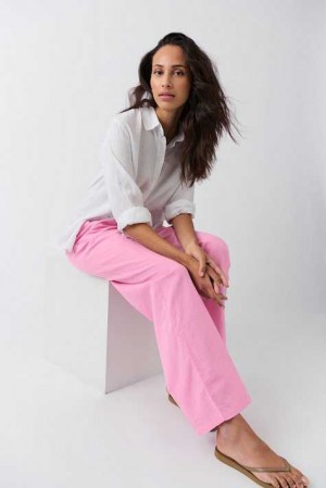 Pink Women Gina Tricot Linen Blend Trousers | 96UVOSFAM