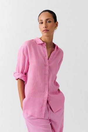 Pink Women Gina Tricot Linen Shirts | 40NSZQWYB