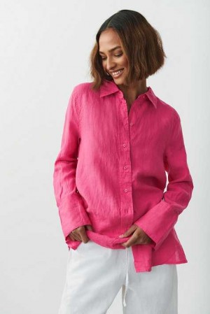 Pink Women Gina Tricot Lovisa Linen Shirts | 96BZJFNKO