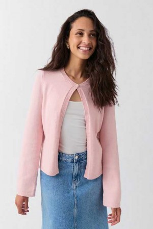 Pink Women Gina Tricot One Button Knit Cardigan | 90OBQMAFC