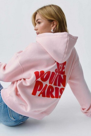 Pink Women Gina Tricot Oversized Print Hoodie | 35RJAVENM