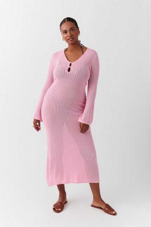 Pink Women Gina Tricot Pointelle Knit Dress | 30THFBRDX