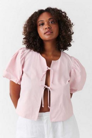 Pink Women Gina Tricot Puff Sleeve Blouse | 27GIZMAKX