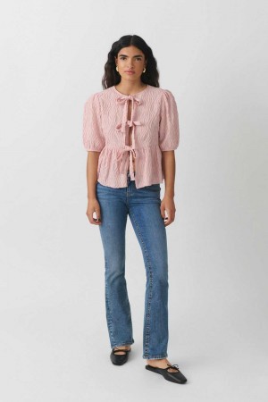 Pink Women Gina Tricot Puff Sleeve Blouse | 04BZLXCMV