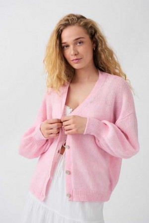 Pink Women Gina Tricot Sheer Knitted Cardigan | 38DXLGAFB