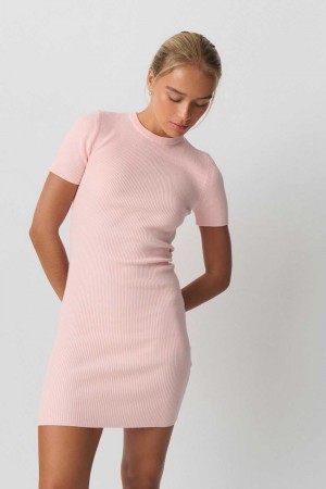 Pink Women Gina Tricot Short Sleeve Knit Dress | 37OTZYSWX