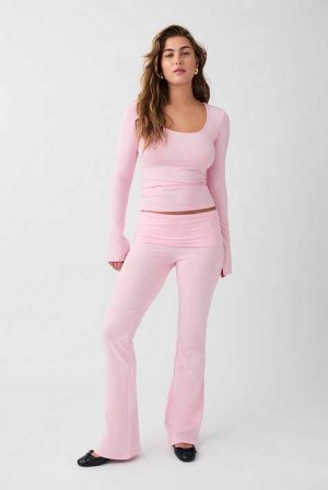 Pink Women Gina Tricot Soft Touch Folded Trousers | 46YVGOMHW