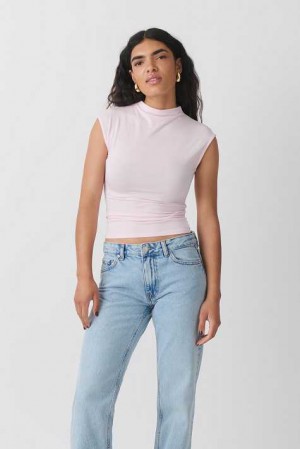 Pink Women Gina Tricot Soft Touch Funnel Neck Top | 61ZTVJMEN