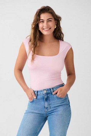 Pink Women Gina Tricot Soft Touch Tight Top | 18WPLQNKV