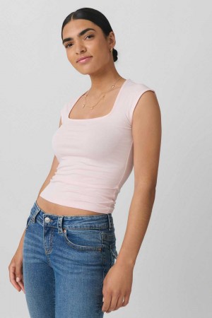 Pink Women Gina Tricot Soft Touch Tight Top | 40CVKRZEL