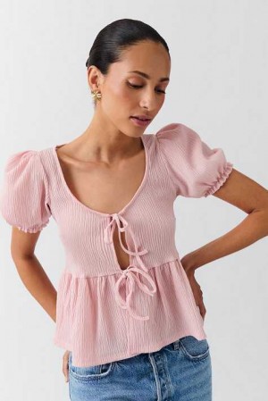 Pink Women Gina Tricot Tie Front Blouse | 43JPOKSBC