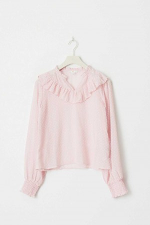 Pink Young Gina Tricot Y Flounce Blouse | 63PREMWVY