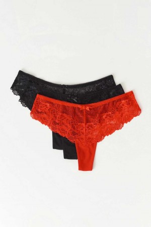 Red Women Gina Tricot 3-pack Lace Thong | 91HCPZIVK