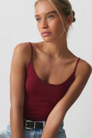 Red Women Gina Tricot Basic Strap Tank Top | 01GMHWVYT