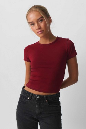 Red Women Gina Tricot Basic Tight Top | 83NVWUZYH