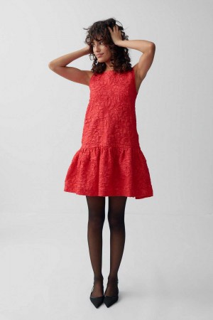 Red Women Gina Tricot Brocade Dress | 63HPYUZON