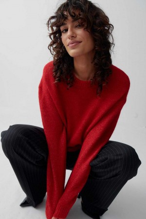 Red Women Gina Tricot Crew Neck Knitted Sweaters | 54ZQEFKTL