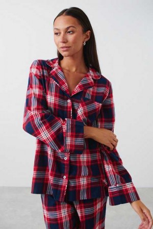 Red Women Gina Tricot Flannel Pyjamas | 67WJEVNTU