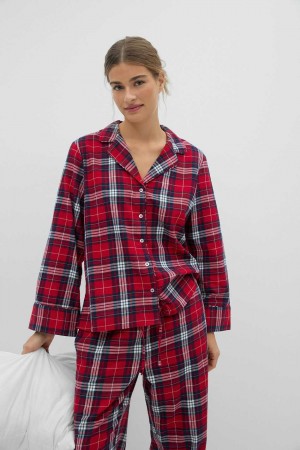 Red Women Gina Tricot Flannel Pyjamas | 82YIGFTLO