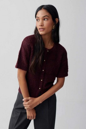 Red Women Gina Tricot Knitted Boucle Cardigan | 12KWSMCYL