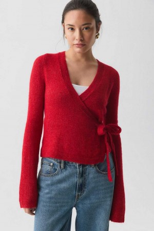 Red Women Gina Tricot Knitted Wrap Cardigan | 94KHUQMCD