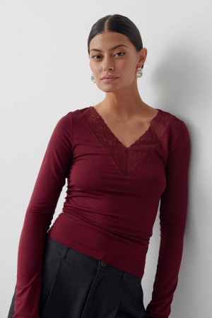 Red Women Gina Tricot Lace Detail Top | 27TQVNSHJ