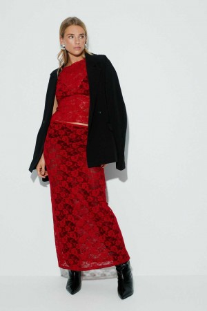 Red Women Gina Tricot Lace Maxi Skirts | 96DZLWPSQ