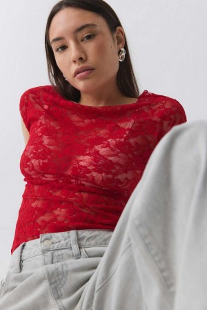 Red Women Gina Tricot Lace Top | 84HSKEGTN