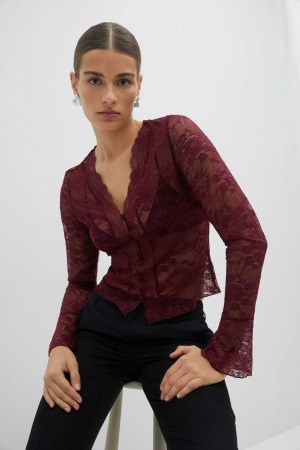 Red Women Gina Tricot Lace Top | 94RSDXTZP