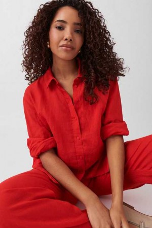 Red Women Gina Tricot Linen Shirts | 82JOICAPX