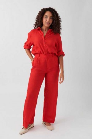 Red Women Gina Tricot Linen Trousers | 41VETOSHA