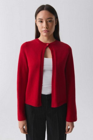 Red Women Gina Tricot One Button Knit Cardigan | 53RBIKJYA