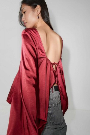 Red Women Gina Tricot Satin Blouse | 84ARJZCFH