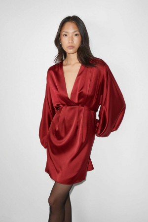 Red Women Gina Tricot Satin Mini Dress | 08PAEWLUB