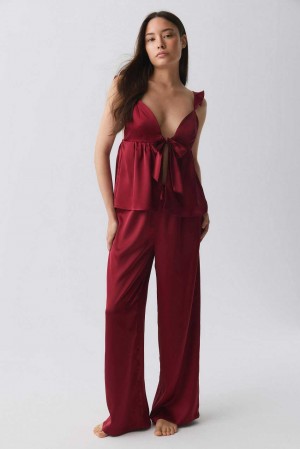 Red Women Gina Tricot Satin Pyjamas | 51ICBMHUG