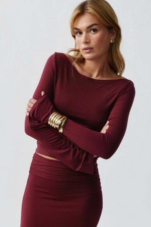 Red Women Gina Tricot Soft Touch Boatneck Top | 29EIPKUBG