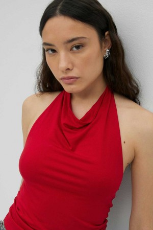 Red Women Gina Tricot Soft Touch Halterneck Top | 15WJFXLQC