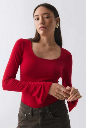 Red Women Gina Tricot Soft Touch Jersey Tops | 63LFPCNVM