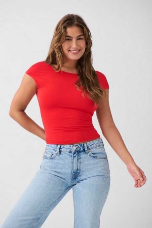 Red Women Gina Tricot Soft Touch Open Back Top | 14WCLGHZP