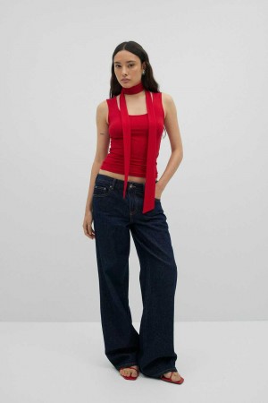 Red Women Gina Tricot Soft Touch Scarf Tank Top | 82QMITUGE